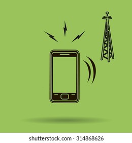 Cell Phone Tower - vector icon on a grey button