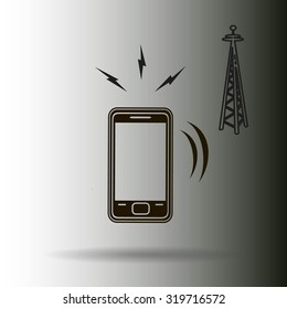 Cell Phone Tower - vector icon on a grey button
