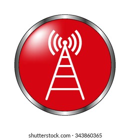 Cell Phone Tower - vector icon  on the red button
