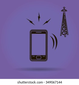 Cell Phone Tower - vector icon on a grey button