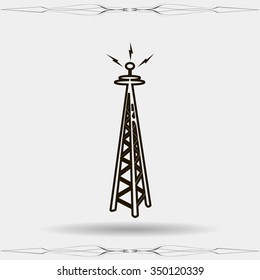 Cell Phone Tower - vector icon on a grey button