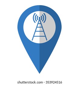 Cell Phone Tower - vector icon; blue map  pointer