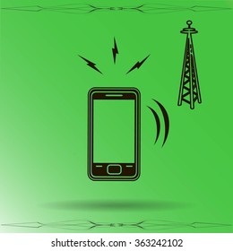 Cell Phone Tower - vector icon on a grey button