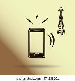 Cell Phone Tower - vector icon on a grey button