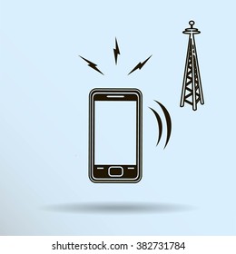 Cell Phone Tower - vector icon on a grey button