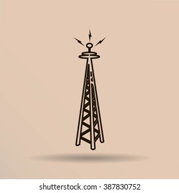 Cell Phone Tower - Vector Icon On A Grey Button