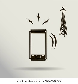 Cell Phone Tower - vector icon on a grey button