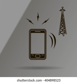 Cell Phone Tower - vector icon on a grey button