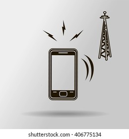 Cell Phone Tower - vector icon on a grey button