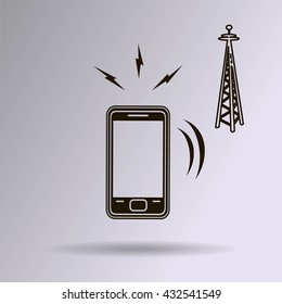 Cell Phone Tower - vector icon on a grey button