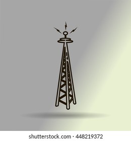 Cell Phone Tower - vector icon on a grey button