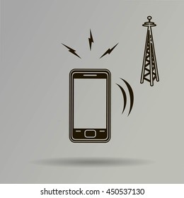 Cell Phone Tower - vector icon on a grey button