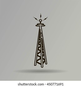 Cell Phone Tower - vector icon on a grey button