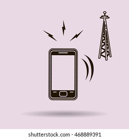 Cell Phone Tower - vector icon on a grey button