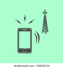 Cell Phone Tower - vector icon on a grey button