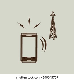 Cell Phone Tower - vector icon on a grey button