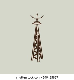 Cell Phone Tower - vector icon on a grey button