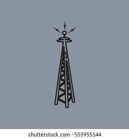 Cell Phone Tower - Vector Icon On A Grey Button