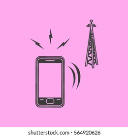 Cell Phone Tower - vector icon on a grey button