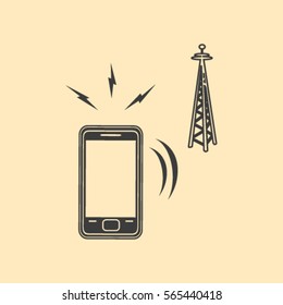 Cell Phone Tower - vector icon on a grey button
