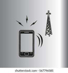 Cell Phone Tower - vector icon on a grey button