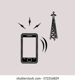 Cell Phone Tower - vector icon on a grey button