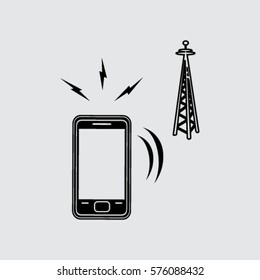 Cell Phone Tower - vector icon on a grey background