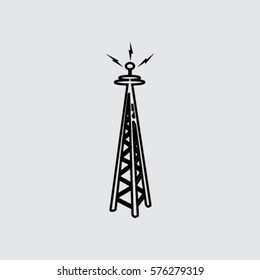 Cell Phone Tower - vector icon on a grey button