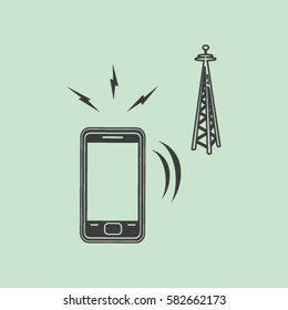 Cell Phone Tower - vector icon on a grey button