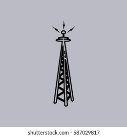 Cell Phone Tower - vector icon on a grey button