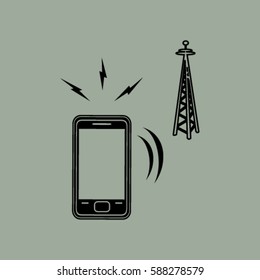 Cell Phone Tower - vector icon on a grey button