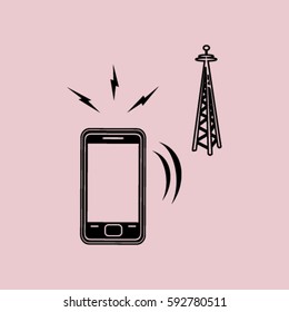 Cell Phone Tower - vector icon on a grey button