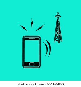 Cell Phone Tower - vector icon on a grey button