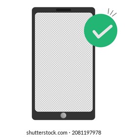 Cell Phone transparent screen and verified tick simple clip art vector 