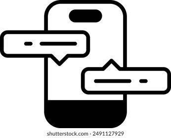 A cell phone with two messages on it. The phone is black and white. The messages are in different colors