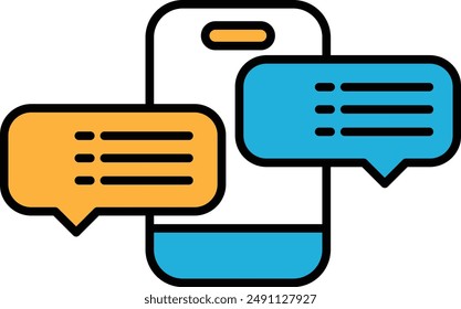 A cell phone with two orange text bubbles on it. The bubbles are in the middle of the phone and are connected to each other