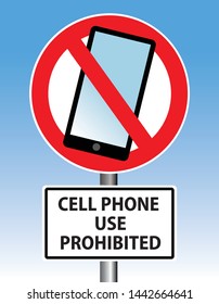 cell phone use prohibited, no mobile phones road sign, vector illustration 