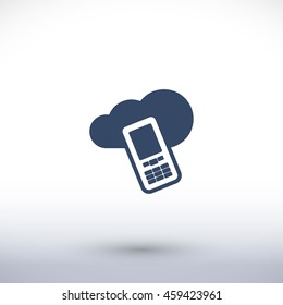 Cell phone vector icon. Cloud pictogram. Graphic symbol for web design, logo. Isolated sign on a white background.