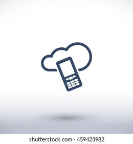 Cell phone vector icon. Cloud pictogram. Graphic symbol for web design, logo. Isolated sign on a white background.