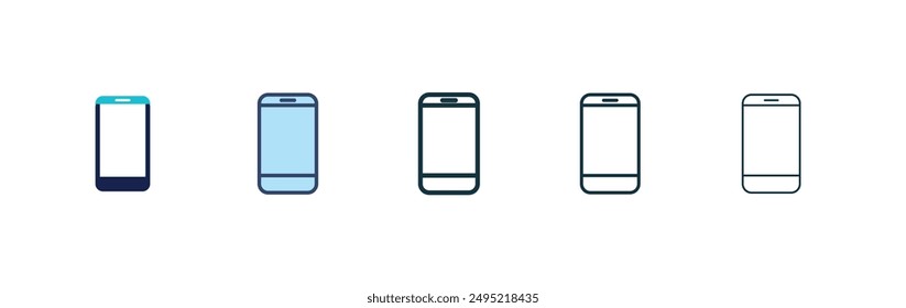 Conjunto de iconos de Vector de teléfono celular con relleno negro y estilo contorneado.