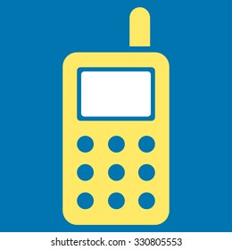 Cell Phone vector icon. Style is bicolor flat symbol, yellow and white colors, rounded angles, blue background.