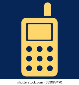 Cell Phone vector icon. Style is flat symbol, yellow color, rounded angles, blue background.