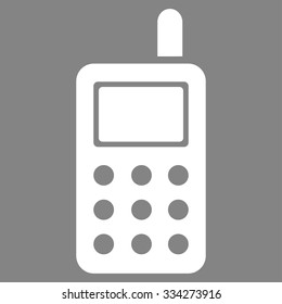 Cell Phone vector icon. Style is flat symbol, white color, rounded angles, gray background.