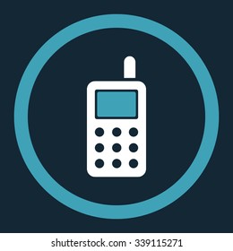 Cell Phone vector icon. Style is bicolor flat rounded symbol, blue and white colors, rounded angles, dark blue background.