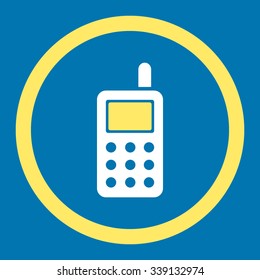 Cell Phone vector icon. Style is bicolor flat rounded symbol, yellow and white colors, rounded angles, blue background.