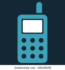 Cell Phone vector icon. Style is bicolor flat symbol, blue and white colors, rounded angles, dark blue background.