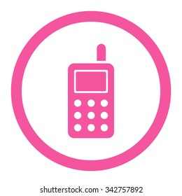 Cell Phone vector icon. Style is flat rounded symbol, pink color, rounded angles, white background.
