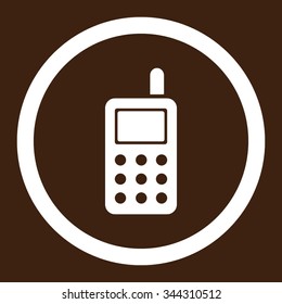 Cell Phone vector icon. Style is flat rounded symbol, white color, rounded angles, brown background.