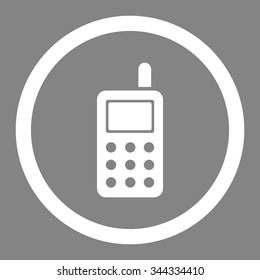 Cell Phone vector icon. Style is flat rounded symbol, white color, rounded angles, gray background.