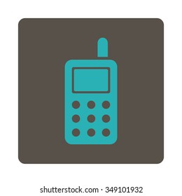 Cell Phone vector icon. Style is flat rounded square button, cyan and grey colors, white background.